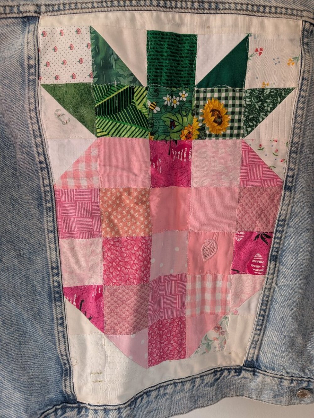 Jean Jacket with Quilted Vintage Strawberry Patch - Picture 3 of 5